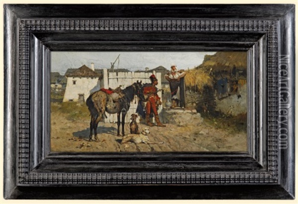 Cossack Courting Oil Painting - Jozef Brandt