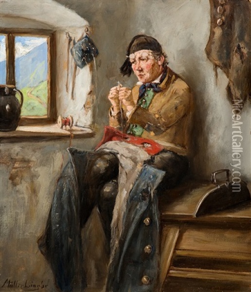 Der Dorfschneider Oil Painting - Albert Mueller-Lingke
