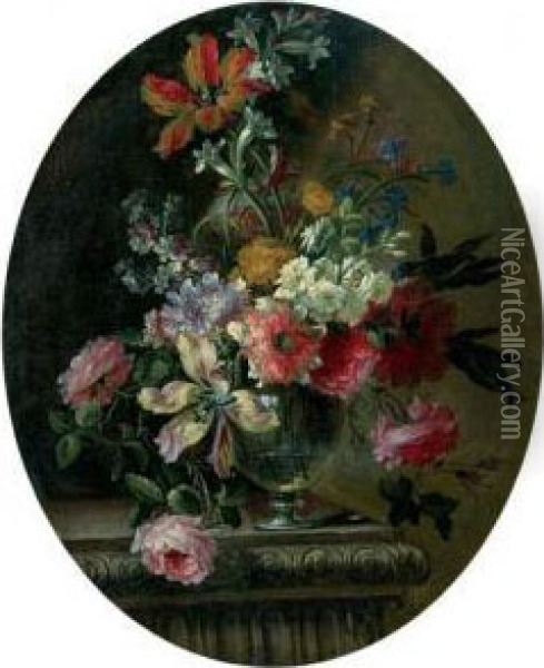 Vase De Fleurs Sur Un Entablement Oil Painting - Jean Baptiste Belin de Fontenay