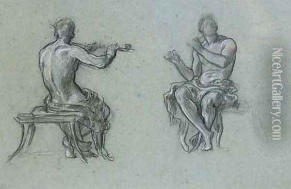 Two studies of a man piping, for Music Oil Painting - Lord Frederick Leighton