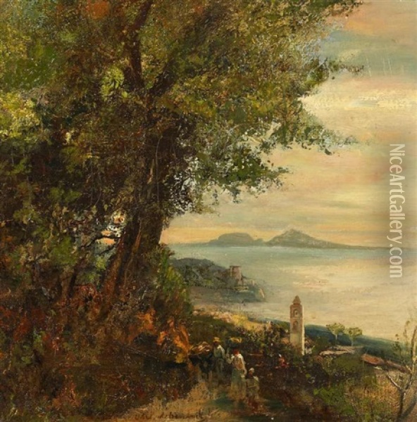 In Den Hugeln Am Golf Von Neapel. Studie Oil Painting - Oswald Achenbach
