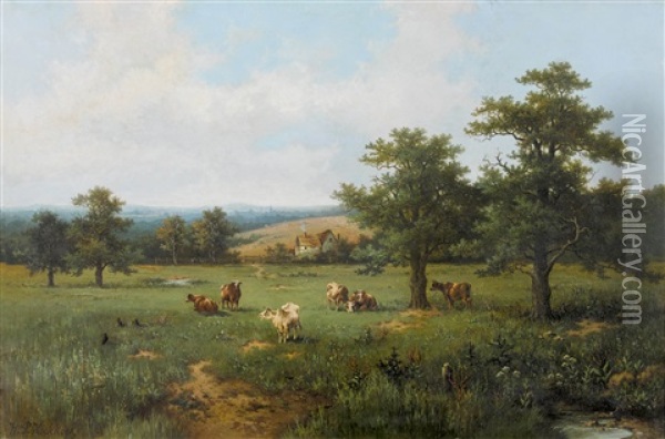Weidende Kuhherde Oil Painting - Hendrik Pieter Koekkoek