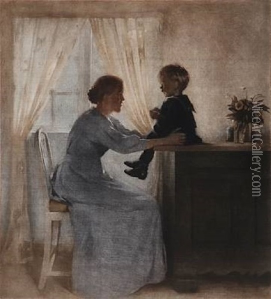 Mother And Child Oil Painting - Peter Vilhelm Ilsted