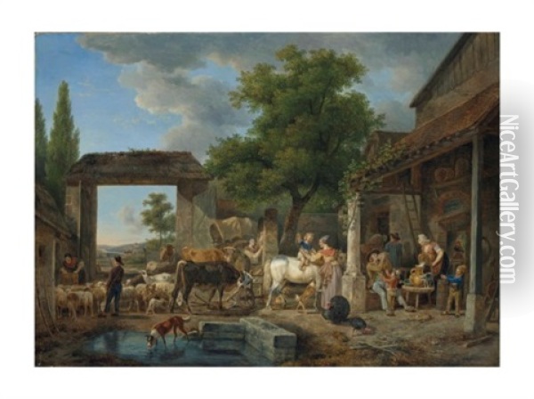 Cour De Ferme Oil Painting - Jean-Louis Demarne
