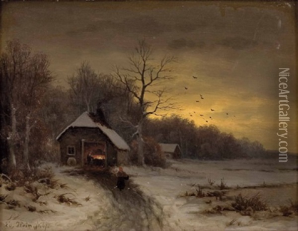 Winterabend Oil Painting - Eduard Hein