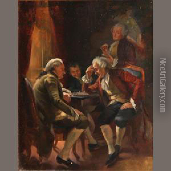 The Chess Players Oil Painting - August Knoop
