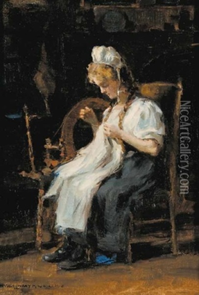 Untitled - Lady Sewing Oil Painting - Farquhar McGillivray Strachen Knowles
