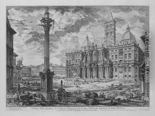 S. Maria Maggiore With The Obelisk In The Piazza Dell' Esquilino Oil Painting - Giovanni Battista Piranesi