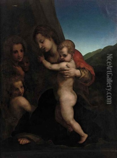 The Virgin And Child With The Infant Saint John The Baptist And Angels Oil Painting - Andrea Del Sarto