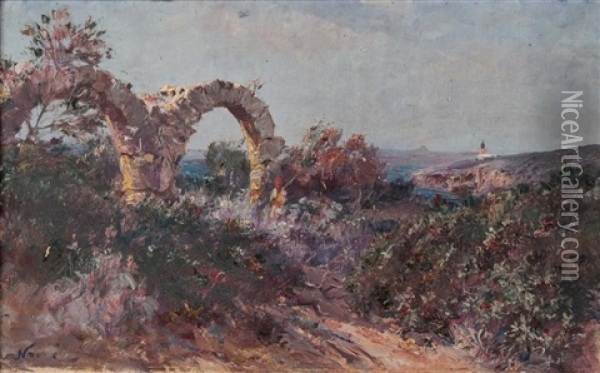 Enfants Parmi Les Ruines De L'aqueduc, Algerie Oil Painting - Maxime Noire