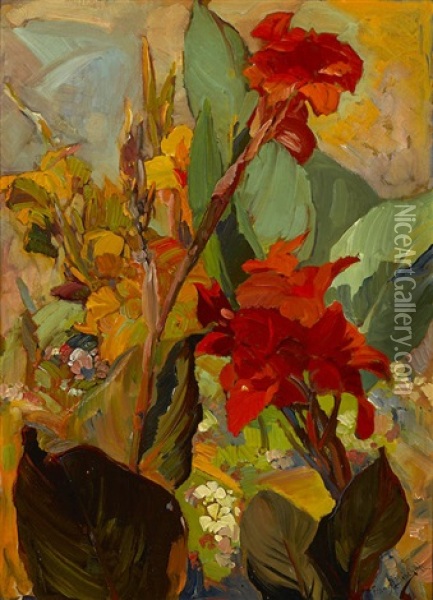 Canna Lilies Oil Painting - Franz Arthur Bischoff