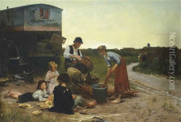 Les Vanniers Oil Painting - Henry Jules Jean Geoffroy