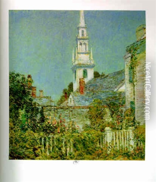 Church In A New England Village (the White Church, Newport) Oil Painting - Childe Hassam