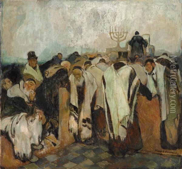 In Der Synagoge (wohl Warschau Um 1914). Oil Painting - Hans Kohlschein
