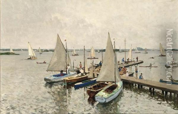 Sailing Boats At The Loosdrechtse Plassen Oil Painting - Cornelis Vreedenburgh