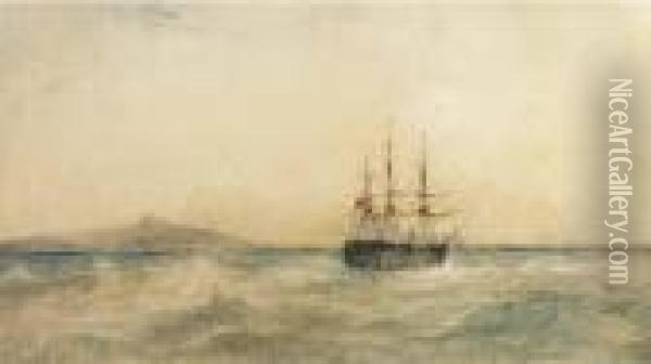 A British Ship Off St Helena Oil Painting - Andrew Nicholl