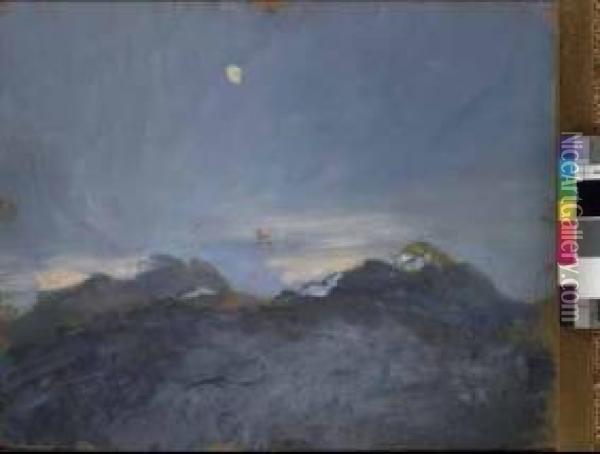 Paesaggio Montano Con Effetto Di Luna Oil Painting - Ambrogio Antonio Alciati