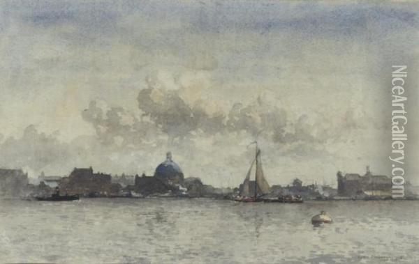 The Koepelkerk Seen From The River Ij, Amsterdam Oil Painting - Cornelis Vreedenburgh