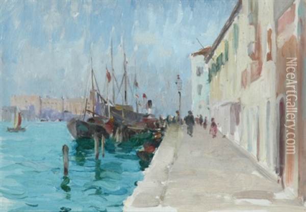 Moored Boats Venice Oil Painting - Josephine Mary Muntz Adams
