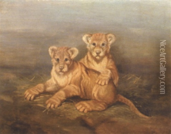 Lionceaux Oil Painting - Carl Fredrik Kiorboe