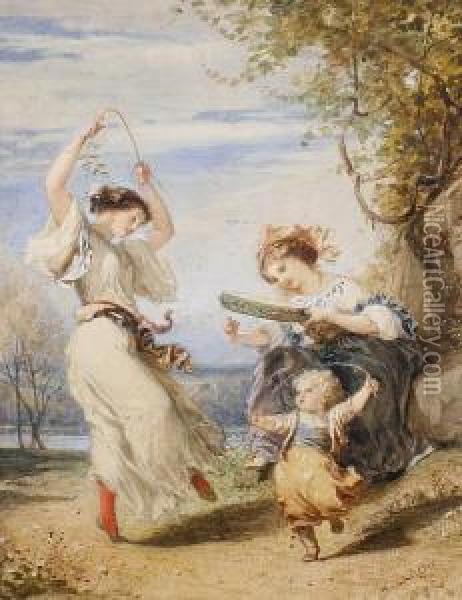 Italian Girls Dancing Oil Painting - Henri Baron