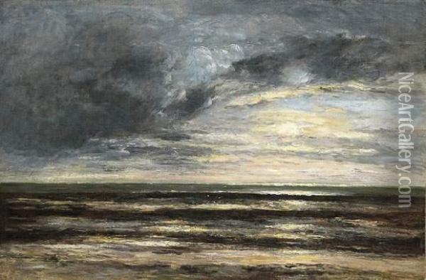 Bord De Mer, Soleil Couchant Oil Painting - Charles-Francois Daubigny