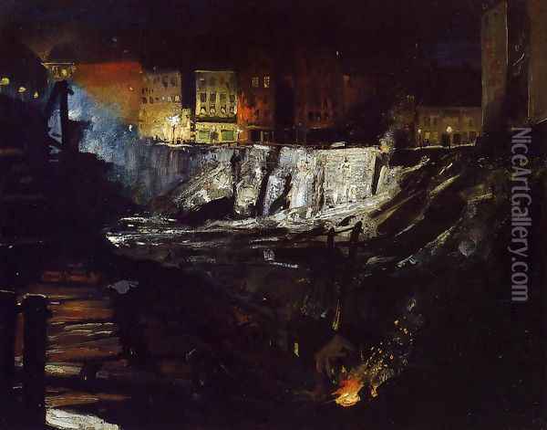 Excavation At Night Oil Painting - George Wesley Bellows