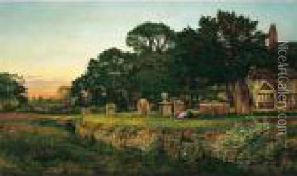 In A Country Churchyard, Wittington, Worcester Oil Painting - Benjamin Williams Leader