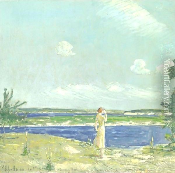 Woman Looking At The Sea Oil Painting - Frederick Childe Hassam