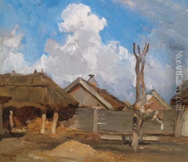Ungarisches Bauerngehoft Oil Painting - August Xaver Carl von Pettenkofen