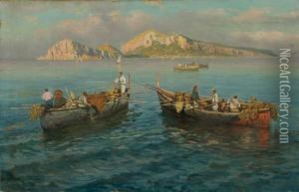 Pescatori Nel Mare Di Capri Oil Painting - Giuseppe Giardiello