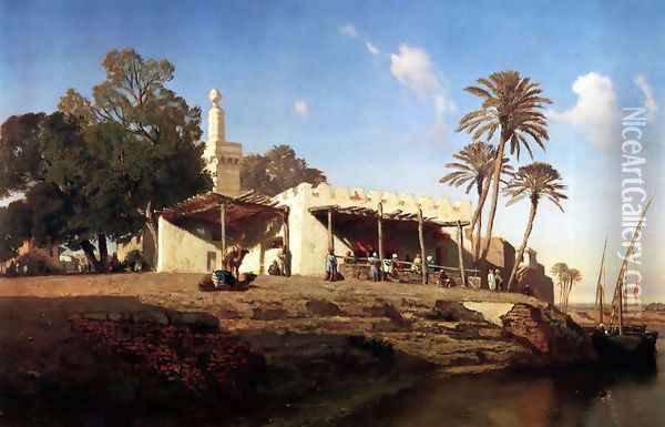 On the banks of the Nile Oil Painting - Prosper-Georges-Antoine Marilhat
