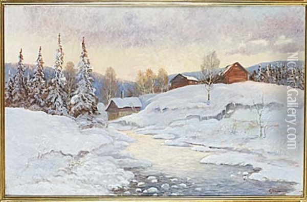 Vinterlandskap Oil Painting - Carl (August) Johansson