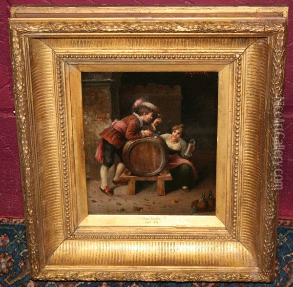 Gentleman Drinking And Talking To A Serving Maid Oil Painting - Franz Gessner