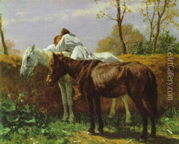 Der Kus Oil Painting - August Xaver Carl von Pettenkofen