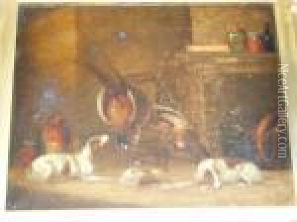 Dogs In The Game Larder Oil Painting - Benjamin Blake