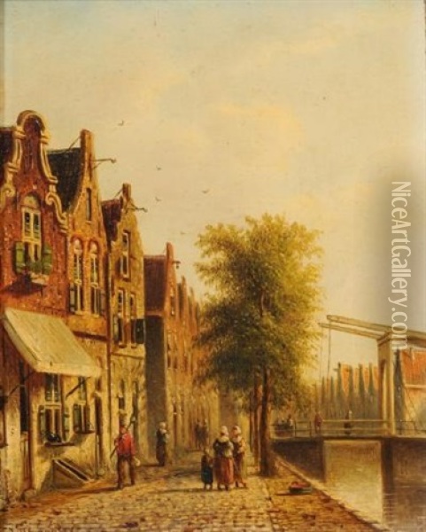 Dutch Street And Canal Scene Oil Painting - Jan Jacob Spolher