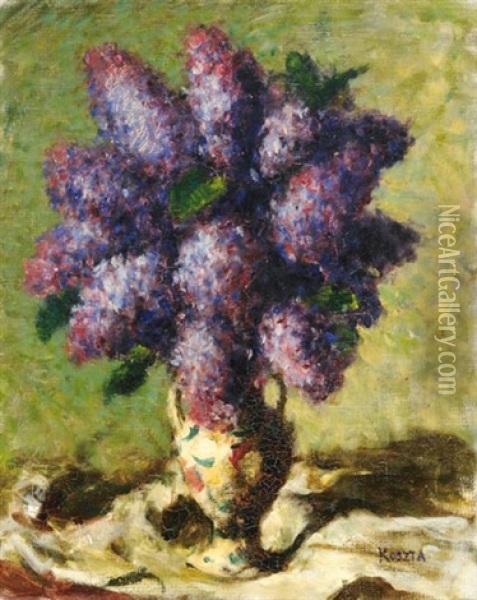 Still-life With Lilacs Oil Painting - Jozsef Koszta
