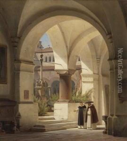 Im Kreuzgang Eines Romanischen
 Klosters In Spanien Oil Painting - Wilhelm Gail