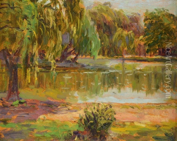 Paisaje Con Lago Oil Painting - Alfredo Lazzari