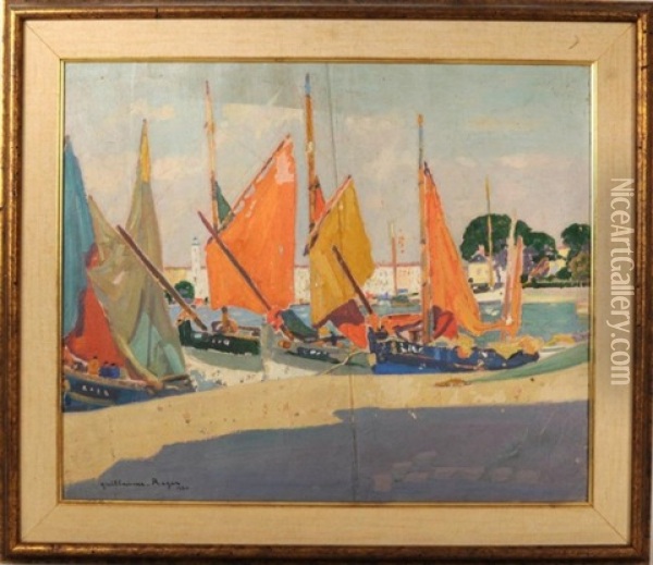 Sailboats, Harbor Oil Painting - Guillaume Georges Roger