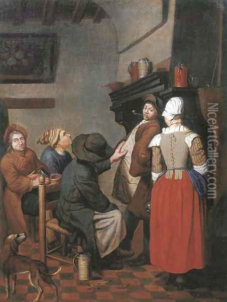 Company smoking and conversing in a kitchen Oil Painting - Jan Jozef, the Younger Horemans