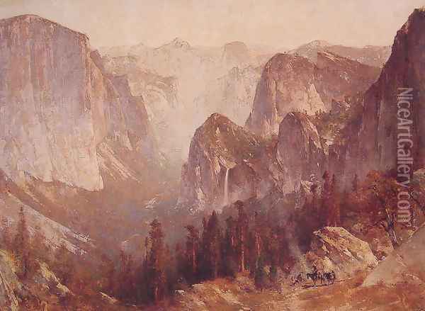 Encampment Surrounded by Mountains Oil Painting - Thomas Hill