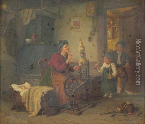 Interrupting Grandma Oil Painting - Hermann Sondermann
