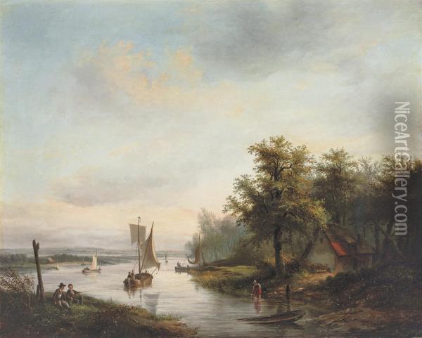 Sailing Down The River Oil Painting - Petrus Josephus Lutgers