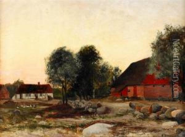 Skansk Gard I Aftonljus Oil Painting - Olof Krumlinde