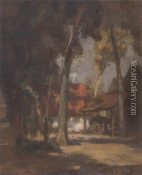 A Sunlit Farmyard Oil Painting - Charles Hodge Mackie