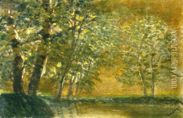 Waterfront Landscape In Twilight Oil Painting - Laszlo Mednyanszky