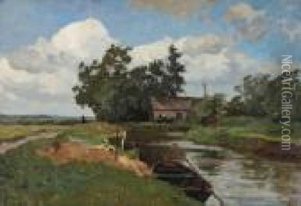 A Farm In A Polder Landscape Oil Painting - Willem Bastiaan Tholen