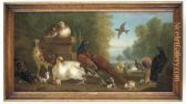 Pheasants, Poultry And Other Birds In A Formal Park Oil Painting - Pieter III Casteels
